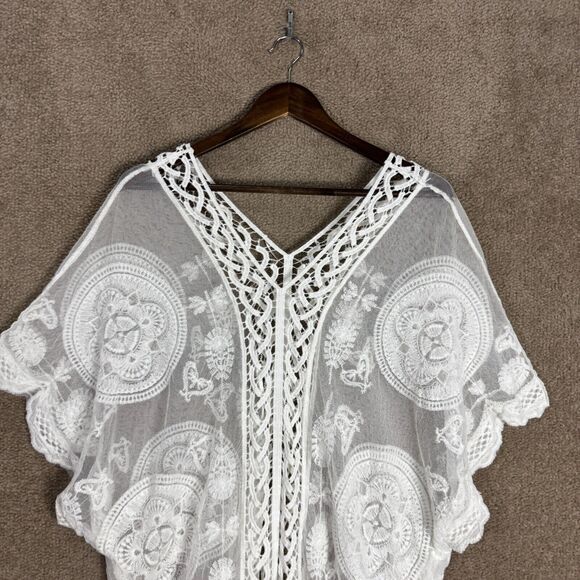 Vince Camuto Leaf Lace Topper Womens One Size OS White Sheer Lace V Neck NEW - Picture 3 of 10